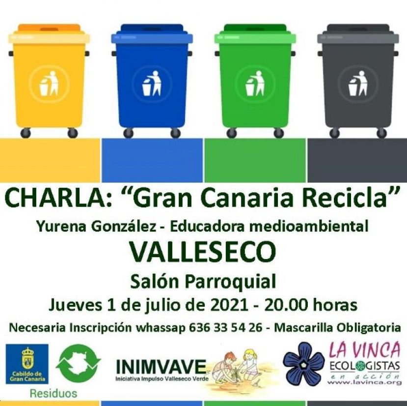 Valleseco: Charla participativa sobre &ldquo;Gran Canaria Recicla&rdquo; el jueves 1 de julio
