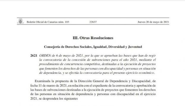 El Gobierno canario aumenta en un 12,1% la financiaci&oacute;n de proyectos para dependencia y discapacidad