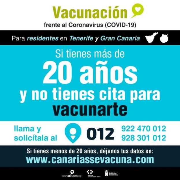 Los residentes en Gran Canaria y Tenerife mayores de 20 a&ntilde;os que no han pedido cita pueden solicitarla en el 012