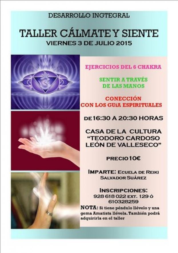 Valleseco: Taller de Sanaci&oacute;n Reiki: Cura con energ&iacute;a a trav&eacute;s de las manos
