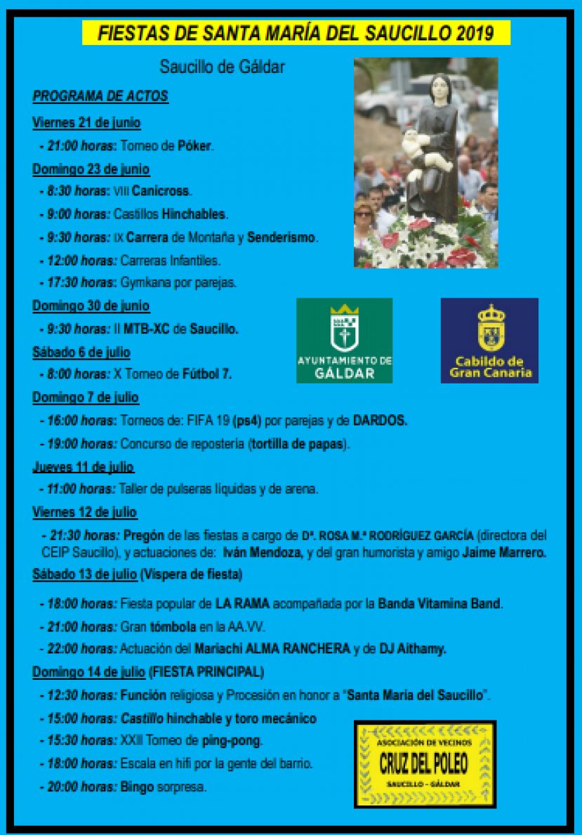 Cartel Fiestas de Santa Mar&iacute;a del Saucillo en el barrio de Saucillo de G&aacute;ldar