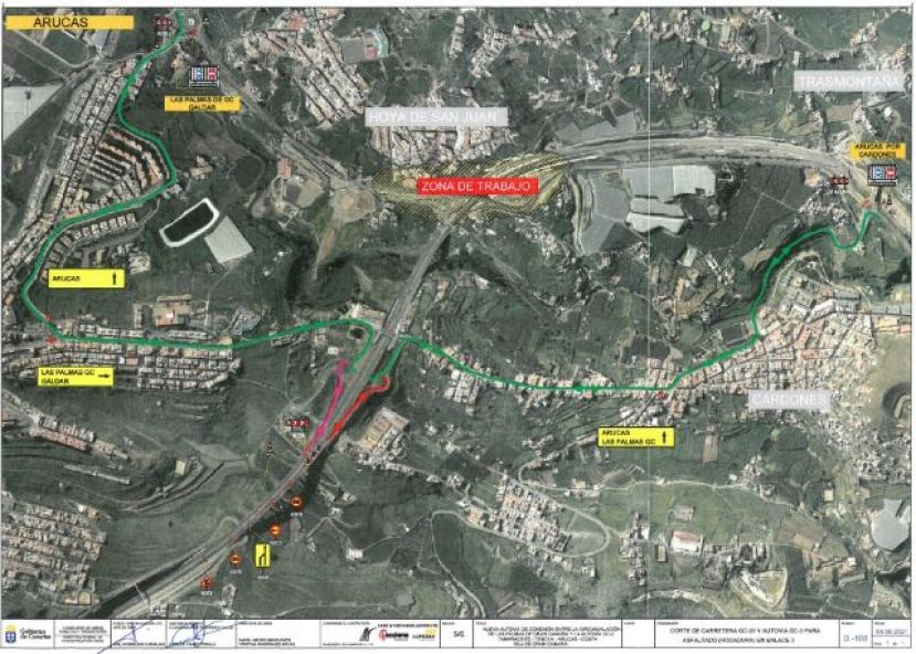Obras P&uacute;blicas informa de cortes nocturnos de tr&aacute;fico en los accesos a Arucas por las obras de la Circunvalaci&oacute;n