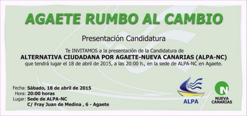 ALPA-NC  presenta este s&aacute;bado 18 su candidatura al Ayuntamiento de Agaete