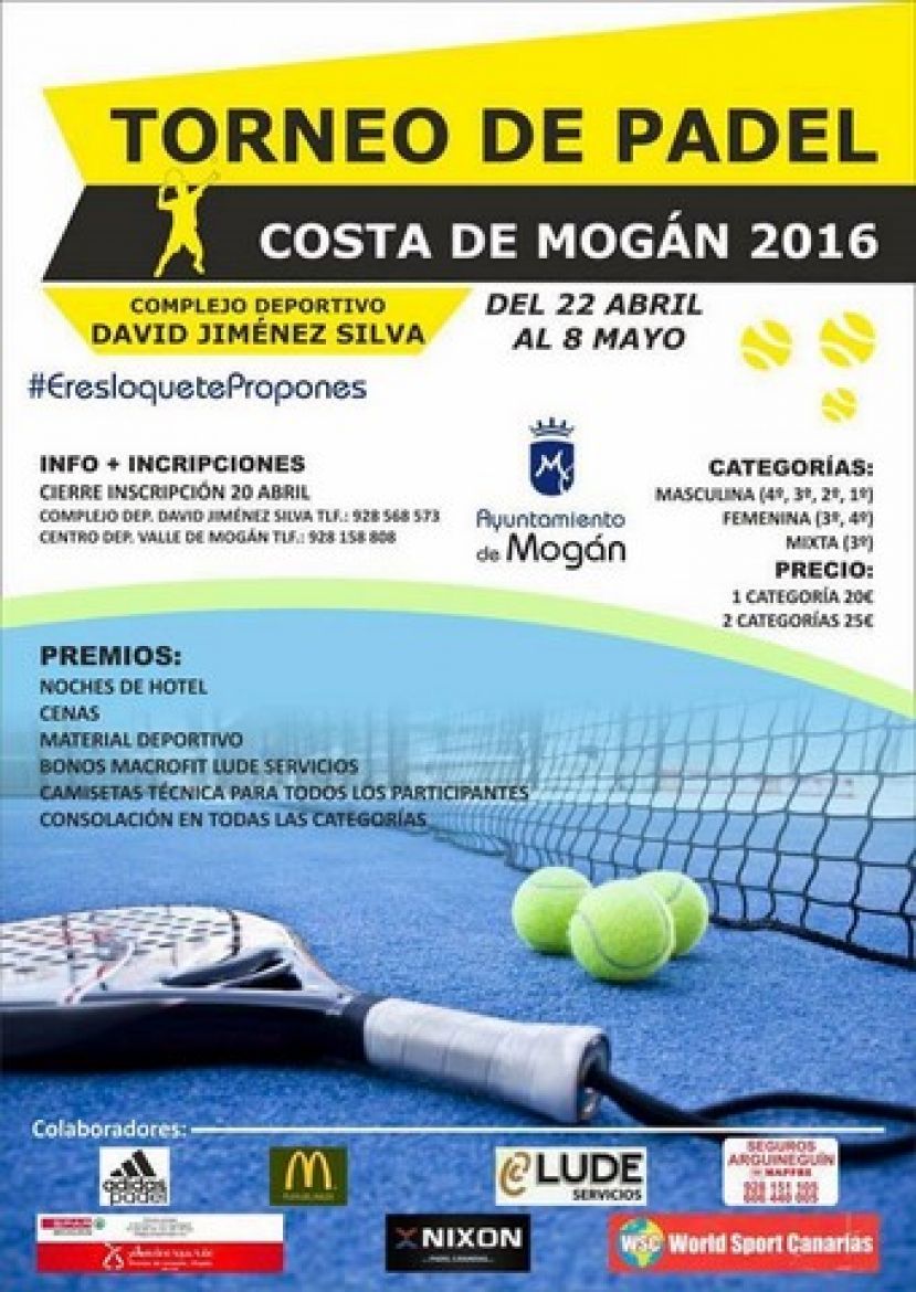 Mog&aacute;n: Desde el 22 de abril el Torneo de P&aacute;del Costa Mog&aacute;n 2016
