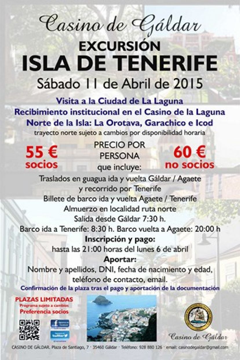 G&aacute;ldar: Cartel de la excursi&oacute;n que ha organizado el Casino a Tenerife,