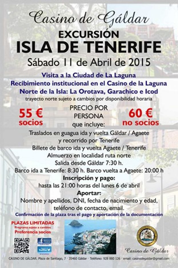 G&aacute;ldar: Cartel de la excursi&oacute;n que ha organizado el Casino a Tenerife,
