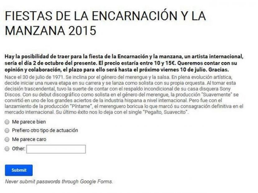 Valleseco: Encuesta telem&aacute;tica para las fiestas de la Encarnaci&oacute;n y de la Manzana