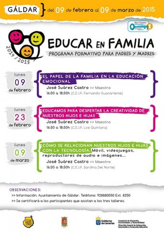 G&aacute;ldar: El Programa &ldquo;Educar en Familia&rdquo; ofrece tres talleres en los centros educativos