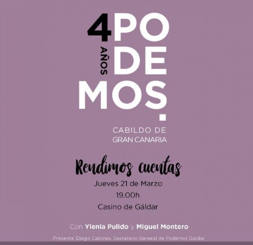 Hoy, los consejeros del Cabildo de Podemos rinden cuentas en G&aacute;ldar
