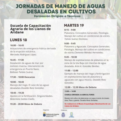 El Gobierno canario forma en el manejo del agua desalada para los cultivos afectados por el volc&aacute;n
