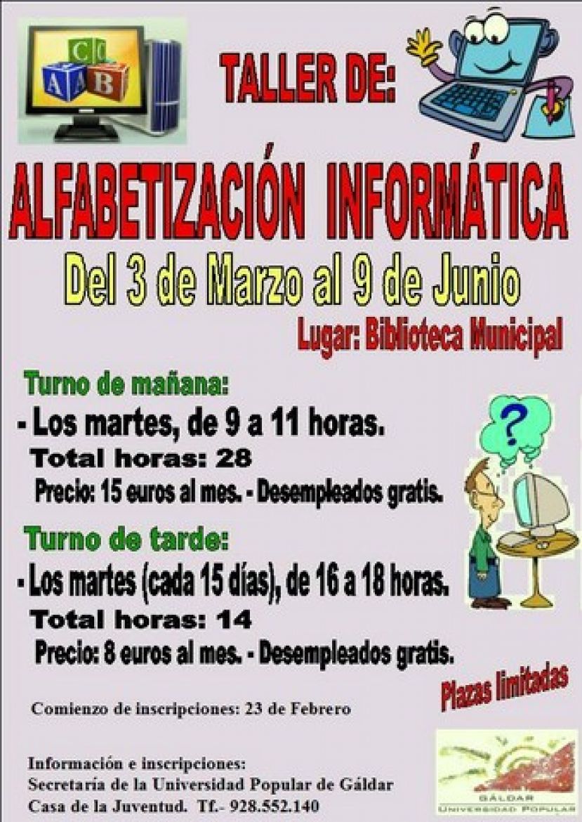 G&aacute;ldar: La Universidad Popular oferta Cursos y Talleres que comienzan en marzo
