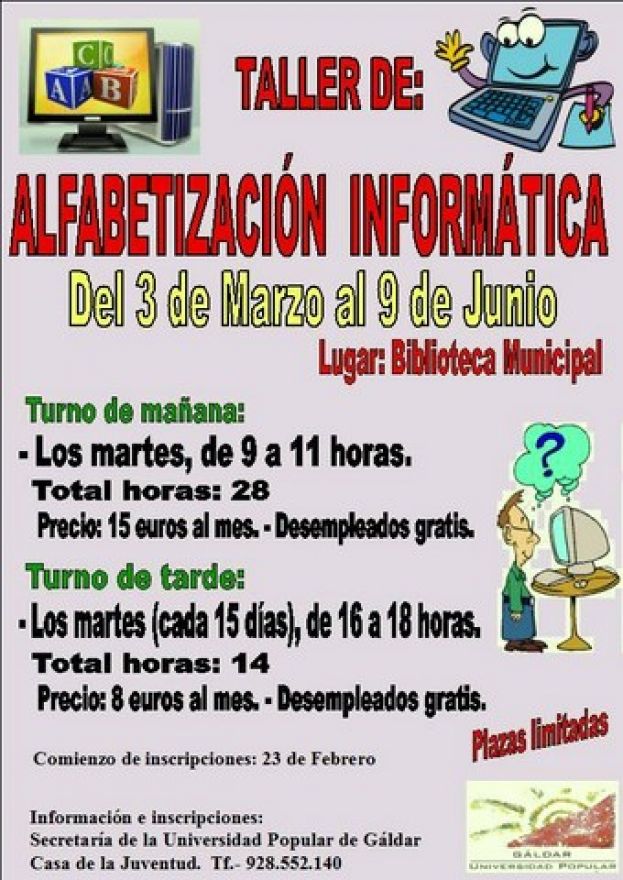 G&aacute;ldar: La Universidad Popular oferta Cursos y Talleres que comienzan en marzo