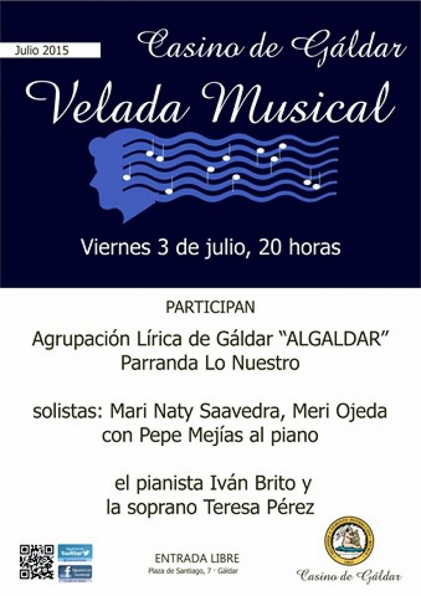 Cartel de la Velada Musical del pr&oacute;ximo viernes en el Casino de G&aacute;ldar