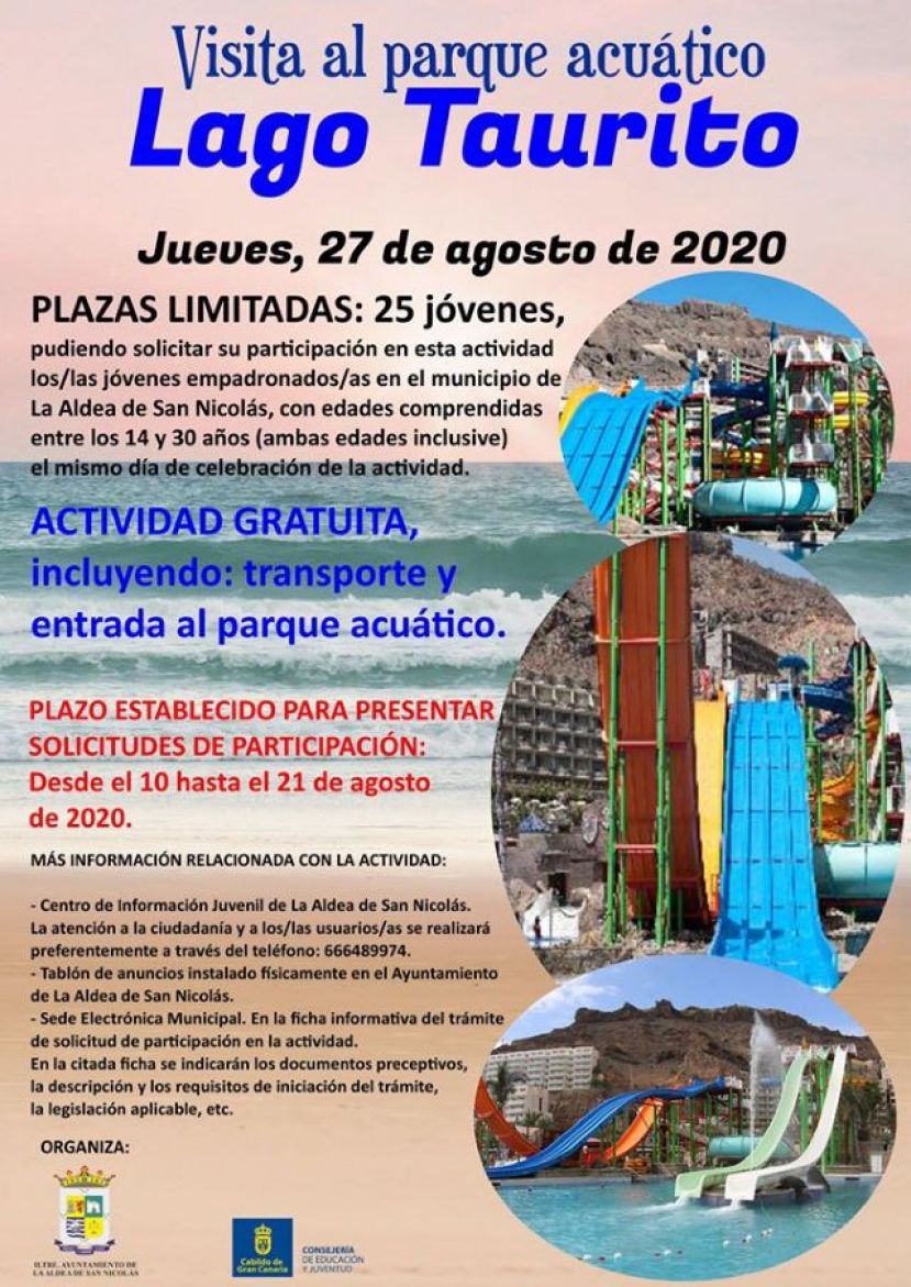 La Aldea: Visita al parque acu&aacute;tico Lago Taurito el pr&oacute;ximo jueves 27 de agosto 2020